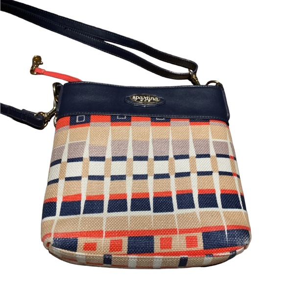 Spartina Daufuskie Island Purse, leather & canvas, 14x8, shoulder strap - Picture 2 of 10